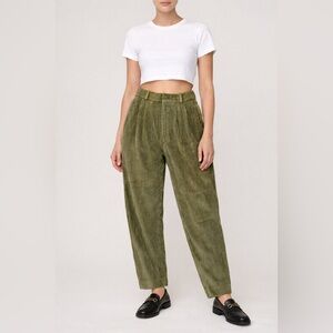 Vintage Olive Green High Waisted Corduroy Pants Straight Leg 90s Minimalist